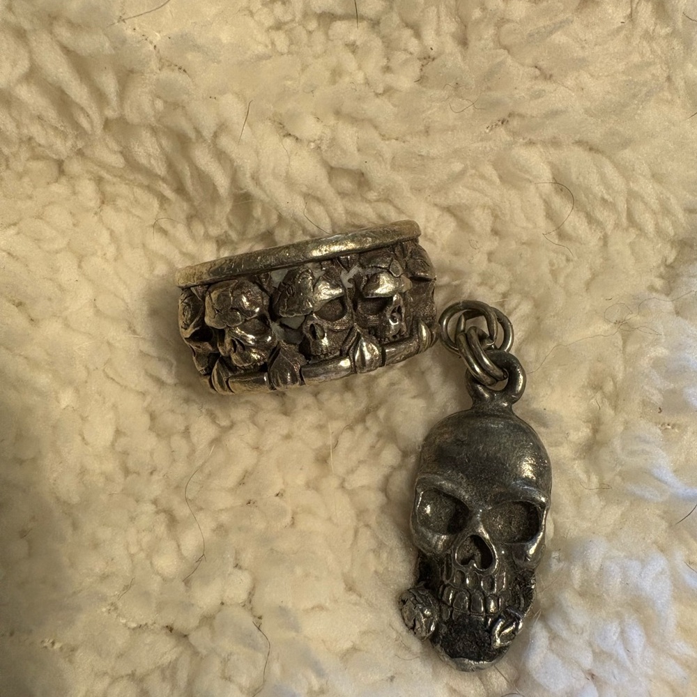 Silver Skull Ring with Pendant